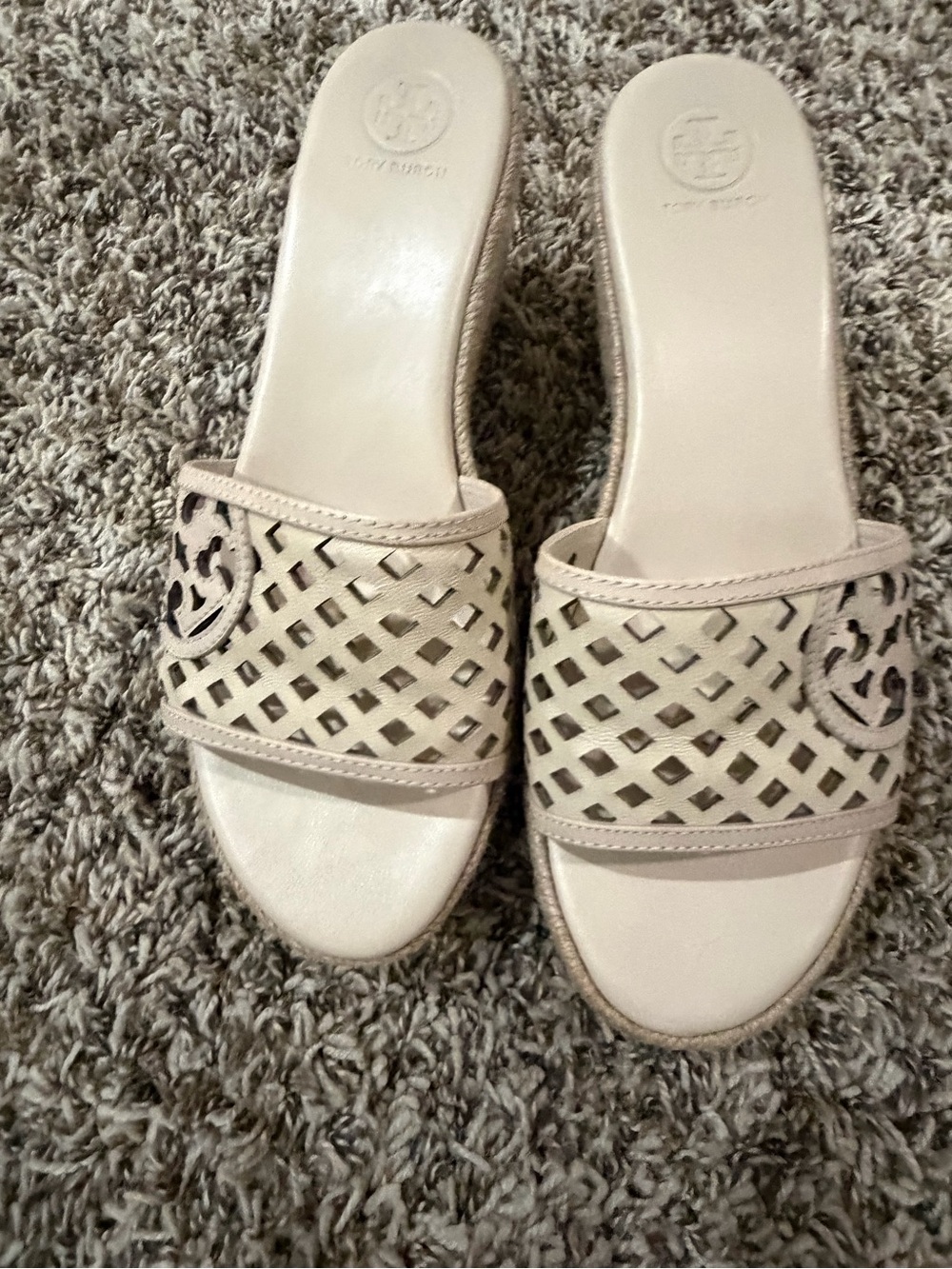 Tory Burch Neutral Laser-Cut Slide Mules
